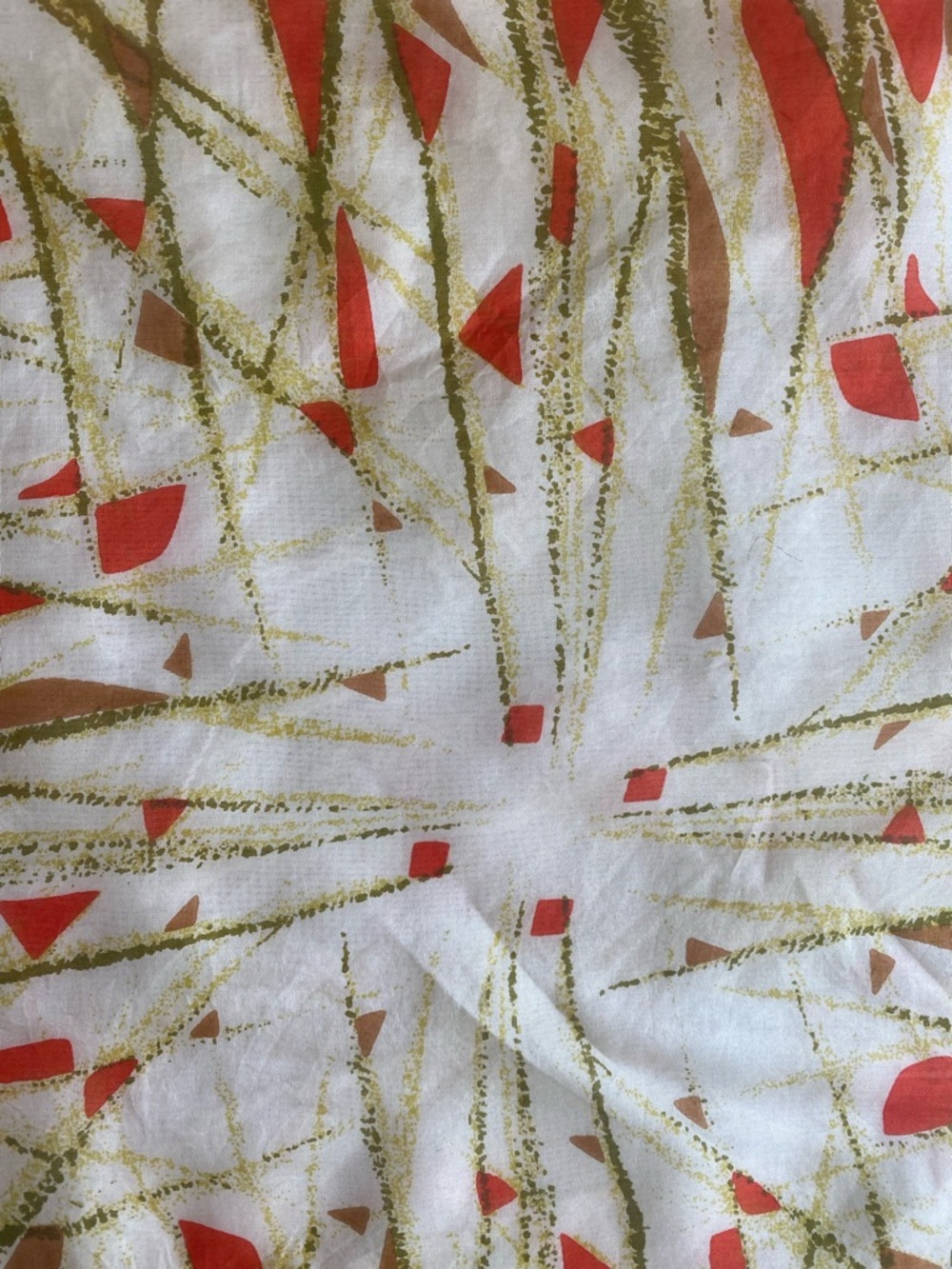 Vintage silk scarf, abstract print, orange, cream and green - Picture 5 of 8